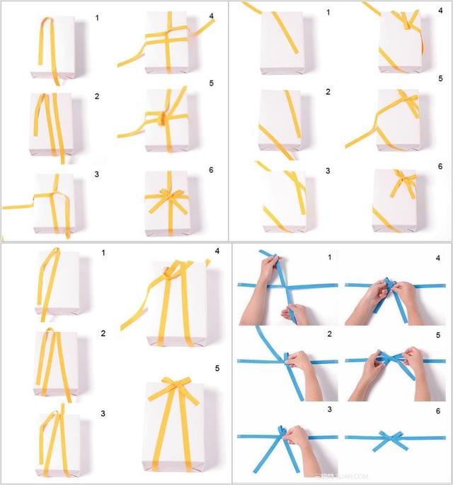 小礼盒丝带系法十字系法,礼物盒包装丝带绑法