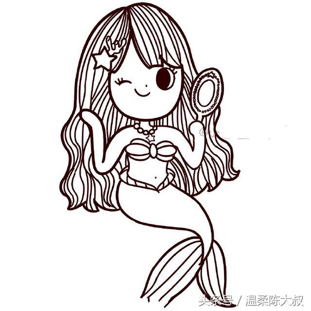 一年级美人鱼公主画,100种女生可爱简笔画卡通