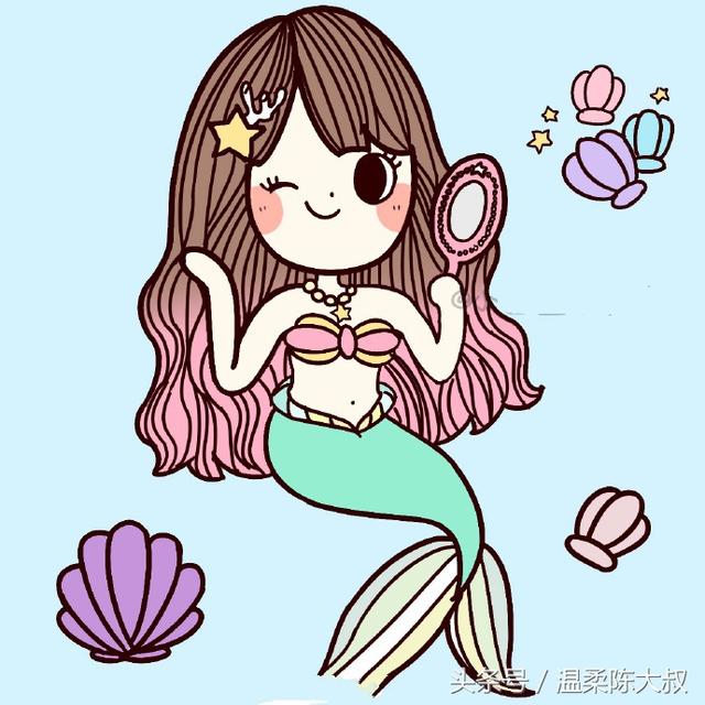 一年级美人鱼公主画,100种女生可爱简笔画卡通