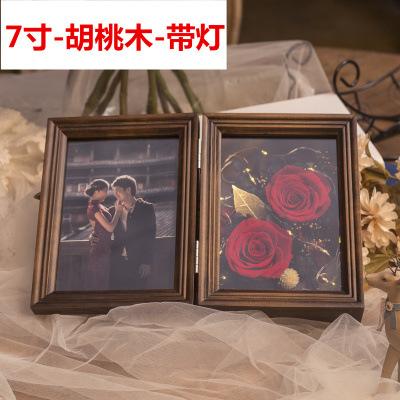 情人节送礼物永生花相框七夕节情人节男女闺蜜生日礼物代打印结婚照片实木相