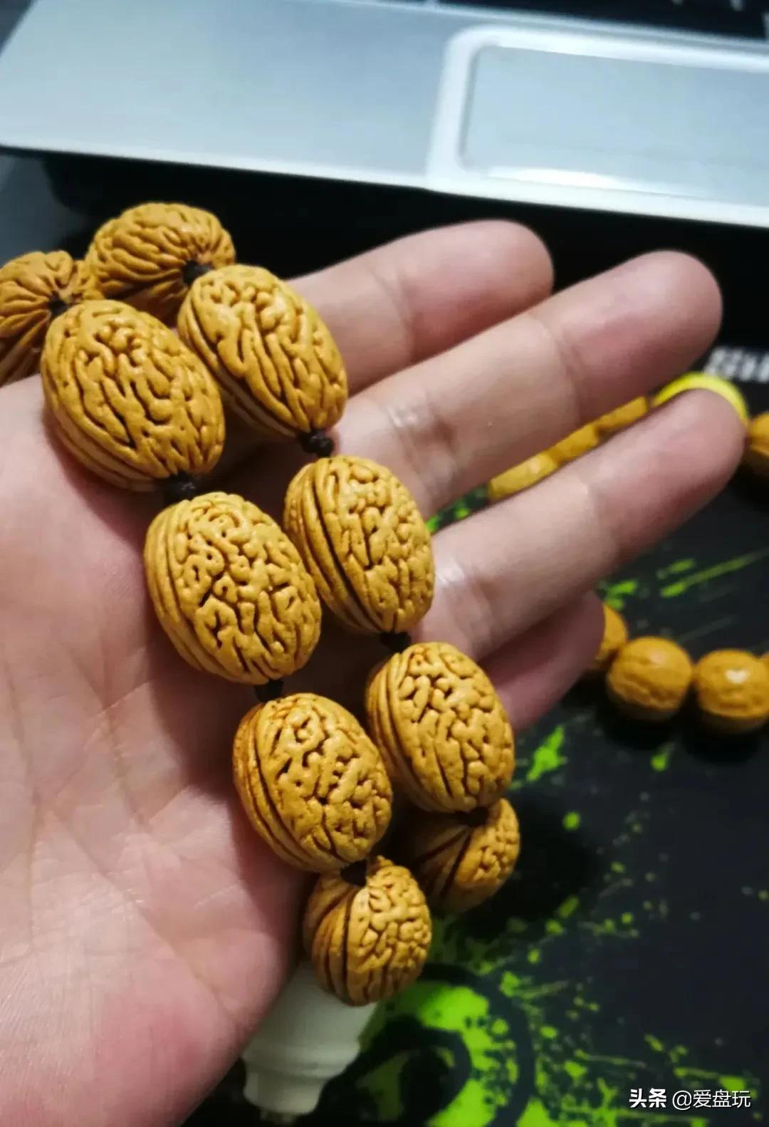 脑纹桃核一般都是圆的,或者接近苹果圆,钱袋子则是高桩,拉长款,是扁圆