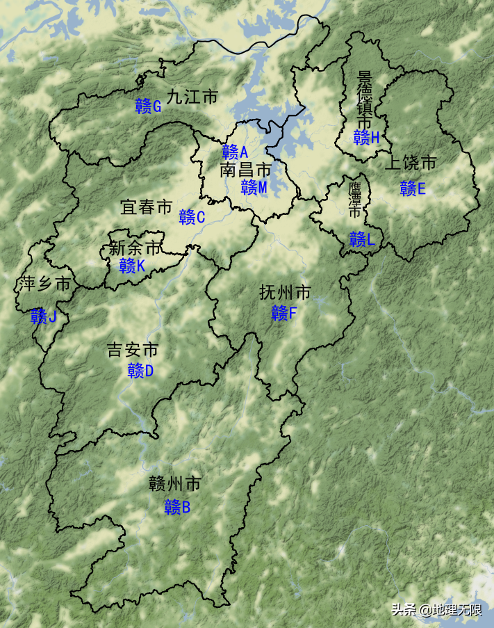 赣a和赣m有什么区别(江西省车牌号首字母分布地图)