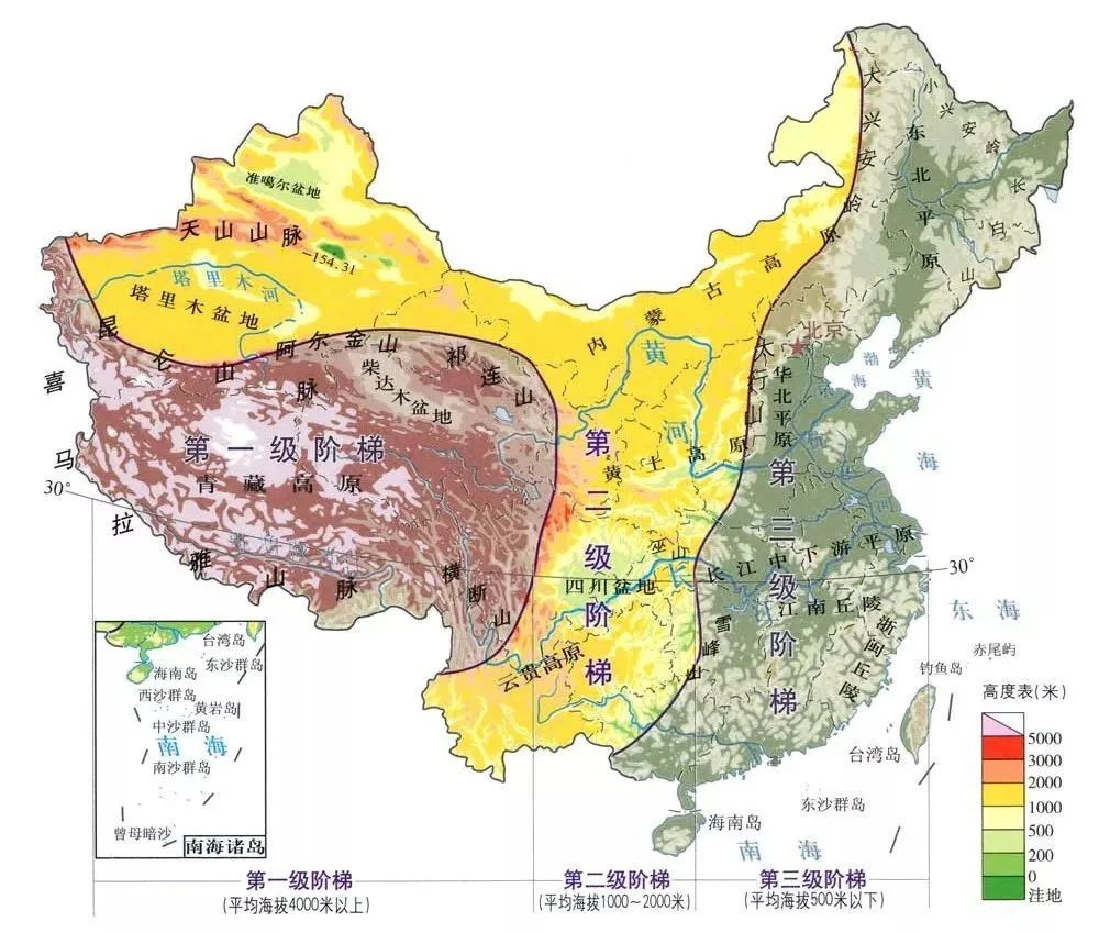 中国地势三级阶梯示意图中国地势三级阶梯示意图模型