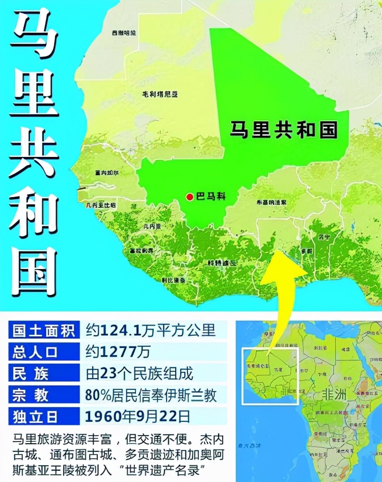 布基纳法索,科特迪瓦,几内亚,毛里塔尼亚和塞内加尔接壤,是西非面积第