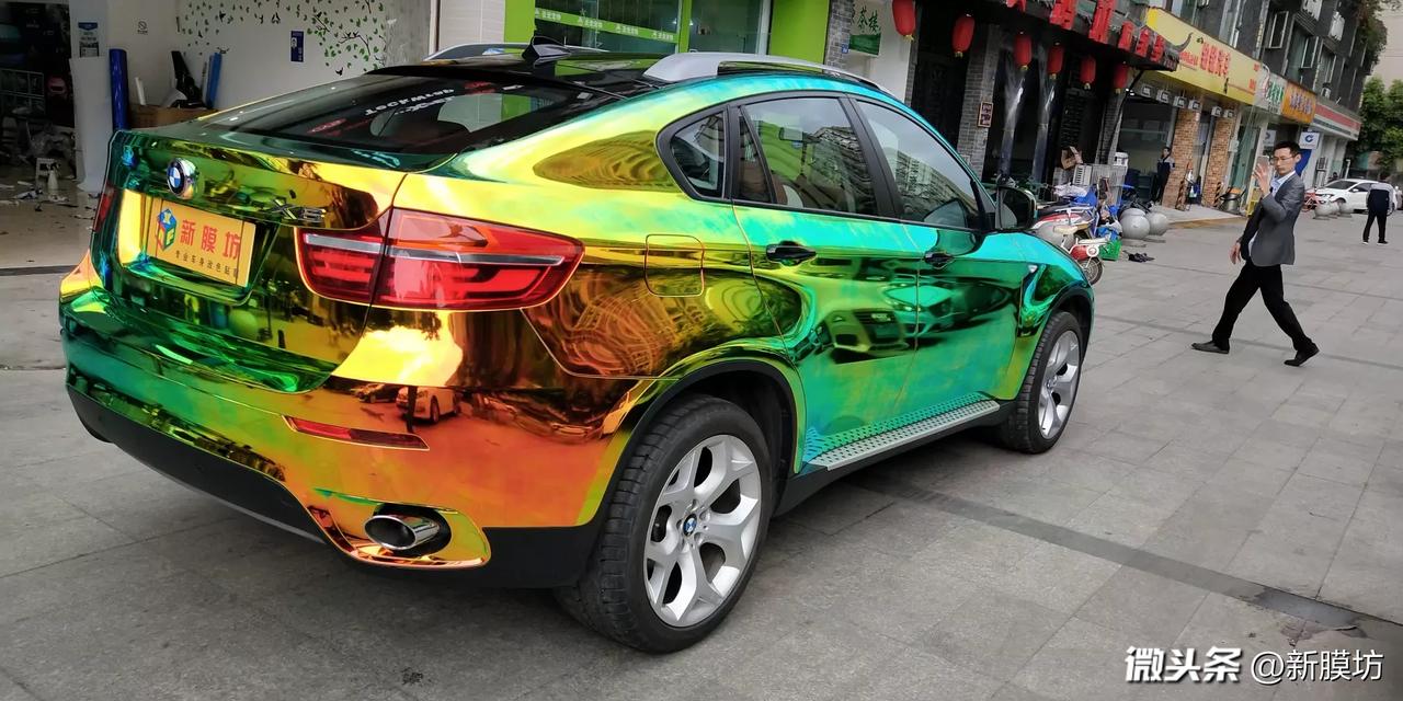 宝马x6全车改色贴膜彩虹电镀