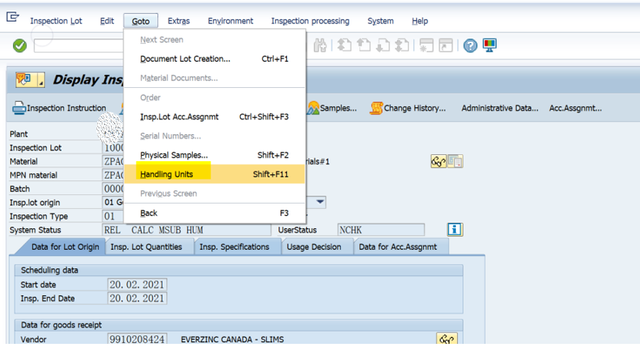 SAP QM QAC1事務程式碼不能修改含有HU的檢驗批裡的數量