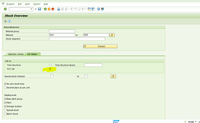 SAP MM 事務程式碼RWBE查詢庫存