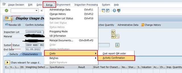 SAP QM Cost of Quality Inspection