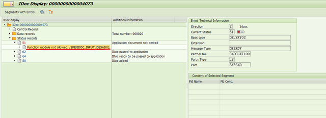 SAP IDoc 報錯- Function module not allowed SPEIDOC_INPUT_DESADV1 –