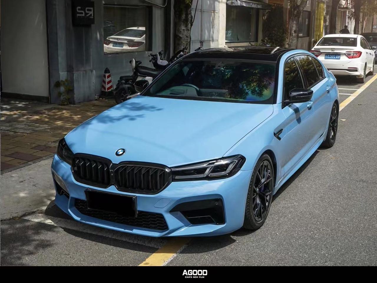 改色膜#宝马#agood阿古德宝马5系全车装贴瓷器蓝改色