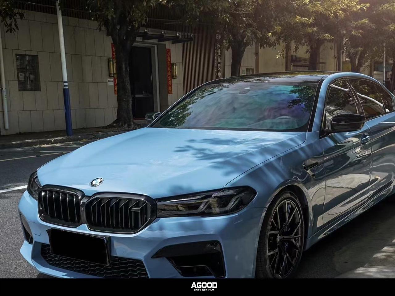 改色膜#宝马#agood阿古德宝马5系全车装贴瓷器蓝改色