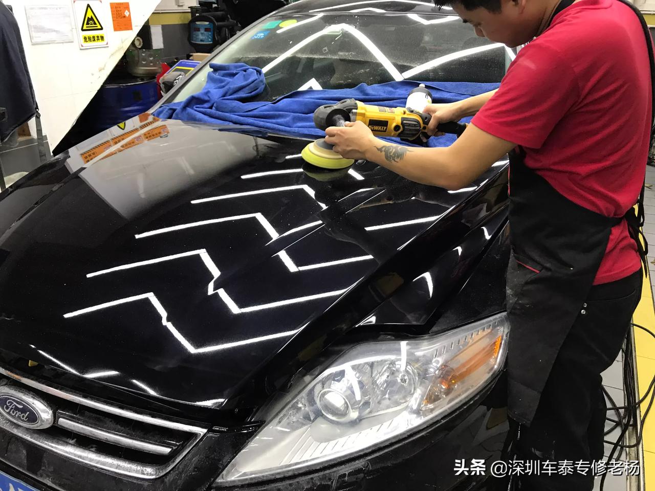 十多年车龄的蒙迪欧致胜做曼芙丽抛光打蜡效果自己看图1和图4施工前后