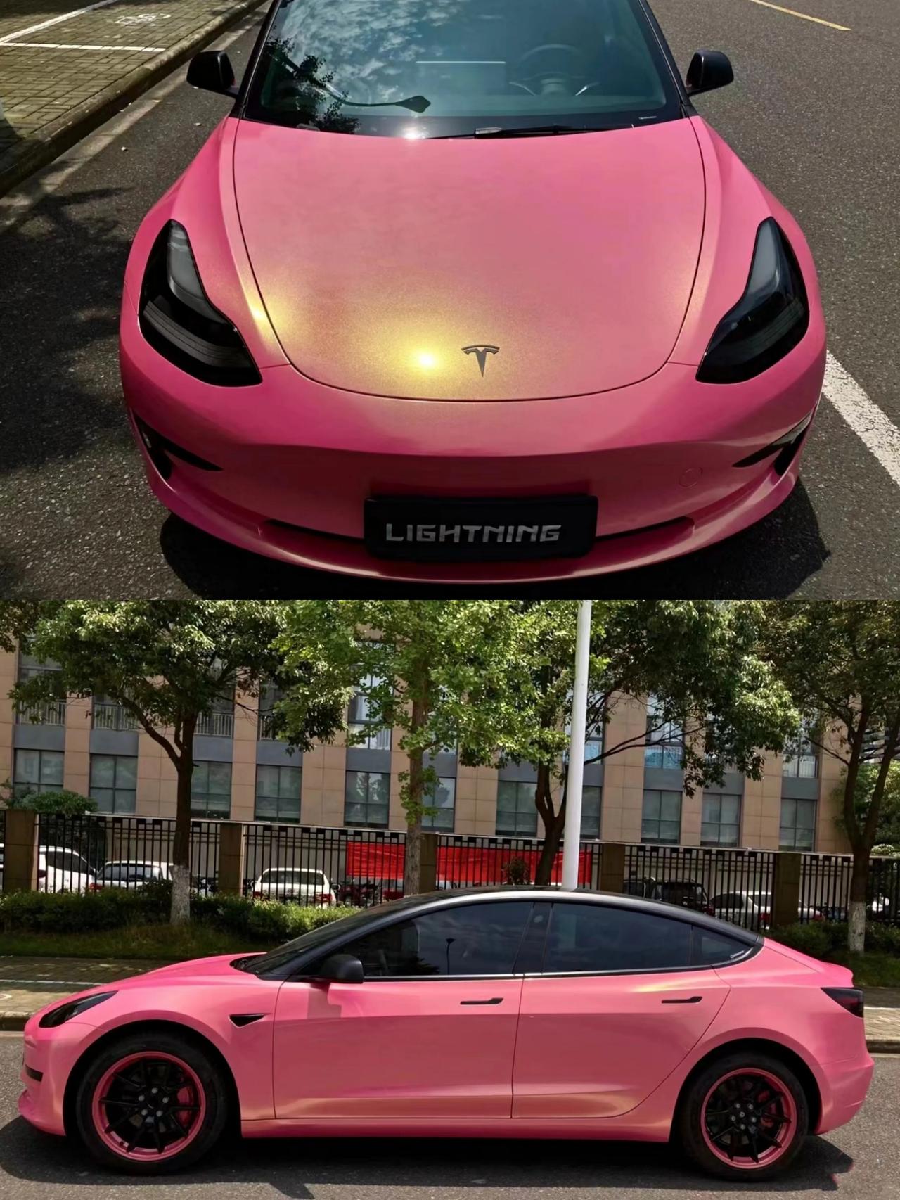 model3|猛男钻石粉沙金阳光下更好看#特斯拉model3