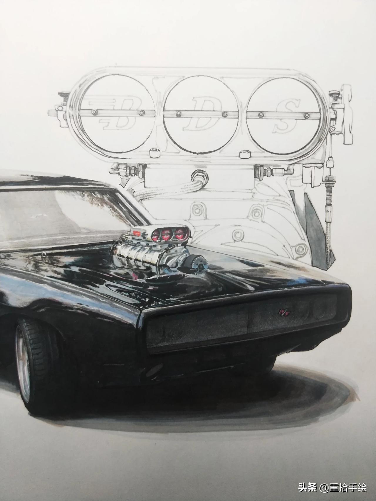 汽车手绘速激中范叔座驾道奇战马汽车改装