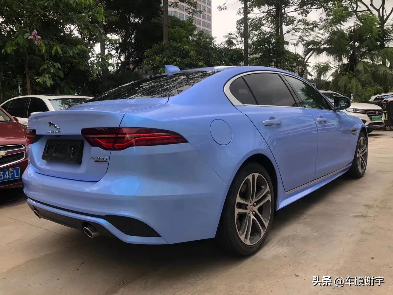 捷豹xel新车落地梦幻糖果青幻蓝施工完成即好看也能保护车