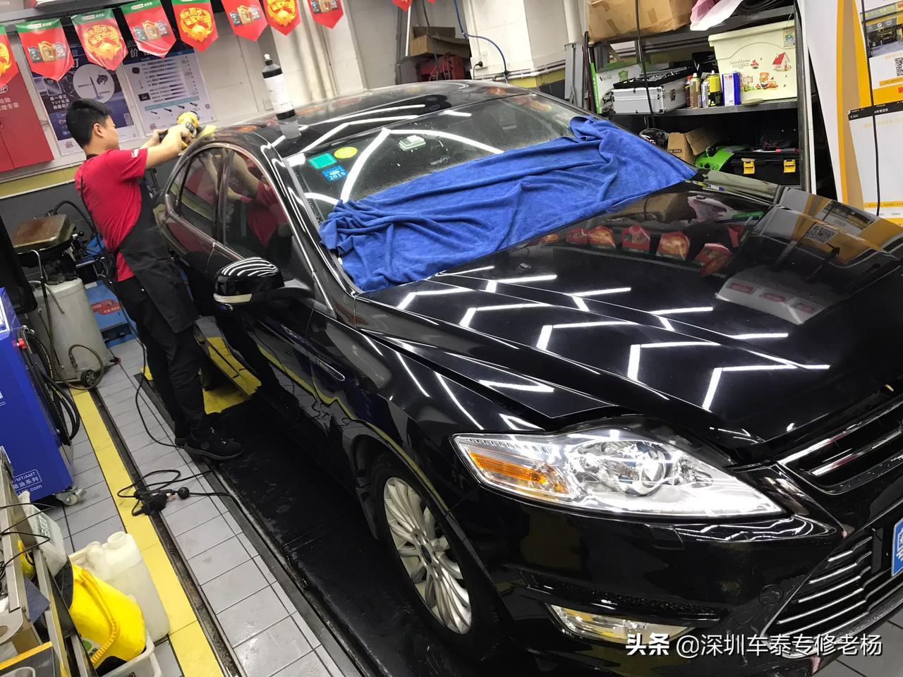 十多年车龄的蒙迪欧致胜做曼芙丽抛光打蜡效果自己看图1和图4施工前后