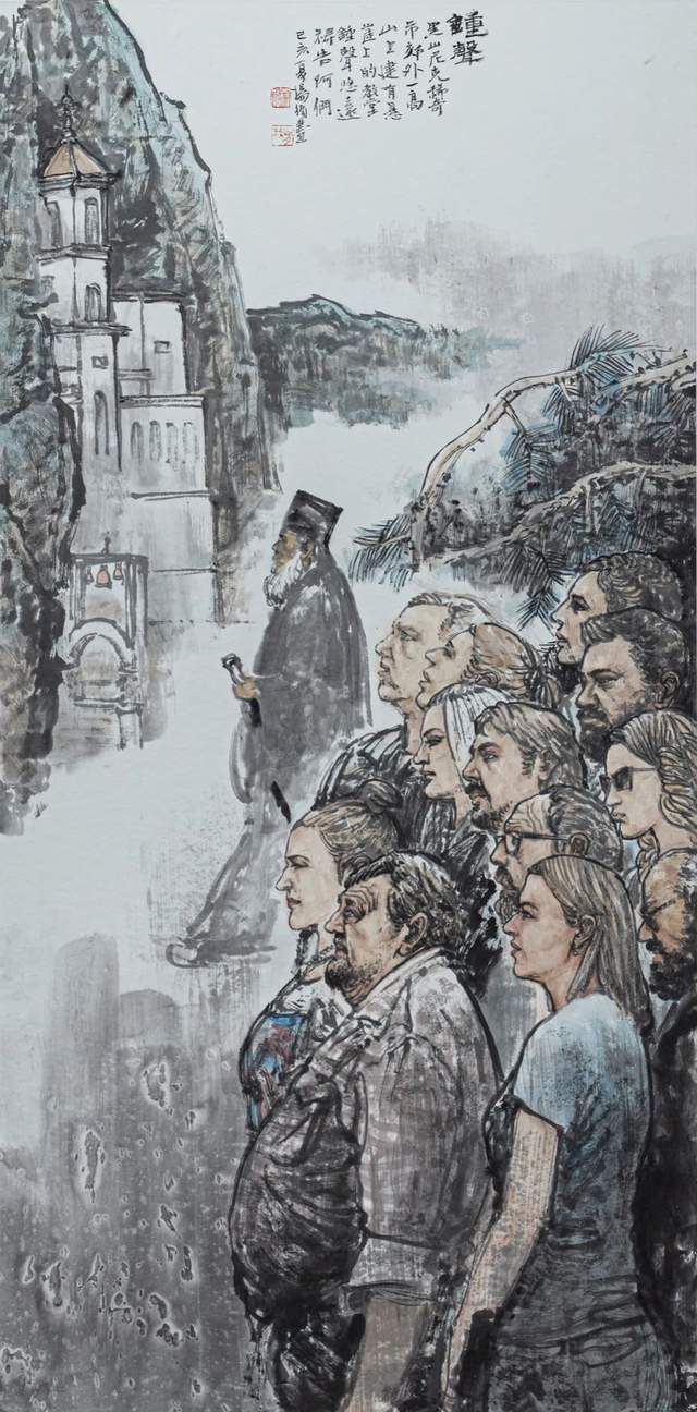 杨循 《钟声》中国画 136cm×68cm