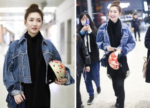 武大靖机场偶遇江疏影，江疏影武大靖机场偶遇