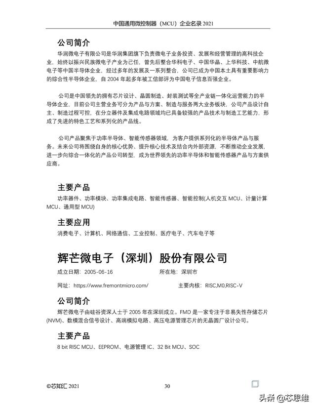 中国通用微控制器(MCU)企业名录 2021
