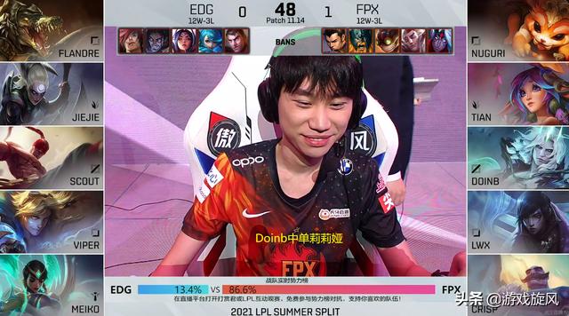 LOL：Doinb黑科技中单莉莉娅失利，EDG碾压FPX扳平比分