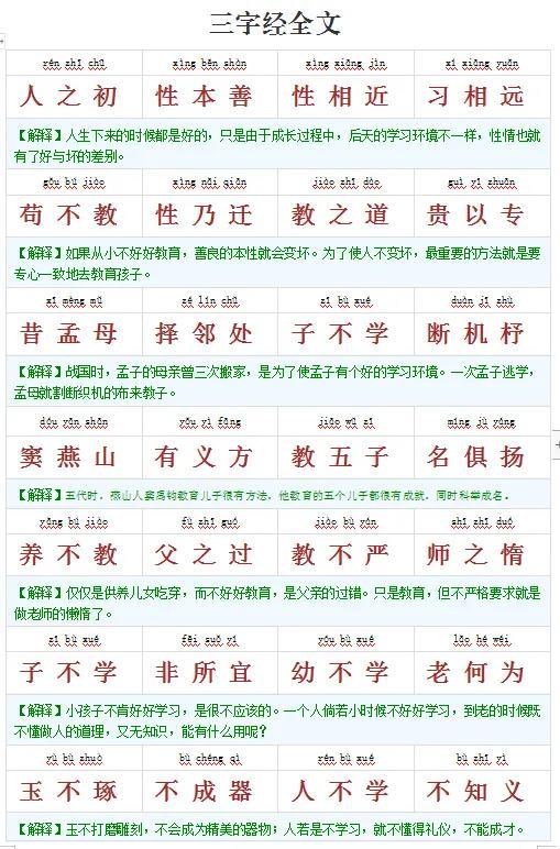 新版带拼音及注解的《三字经》