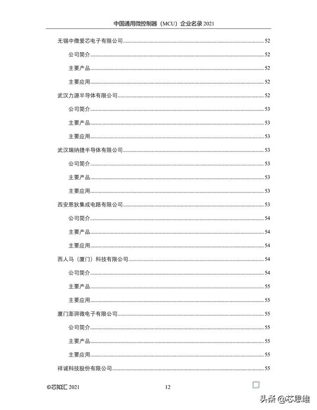 中国通用微控制器(MCU)企业名录 2021