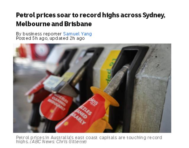 悉尼、墨尔本与布里斯班油价涨至历史新高