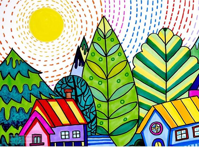 儿童水彩笔画简单好看景物多(简单乡村画画图片大全水彩画)