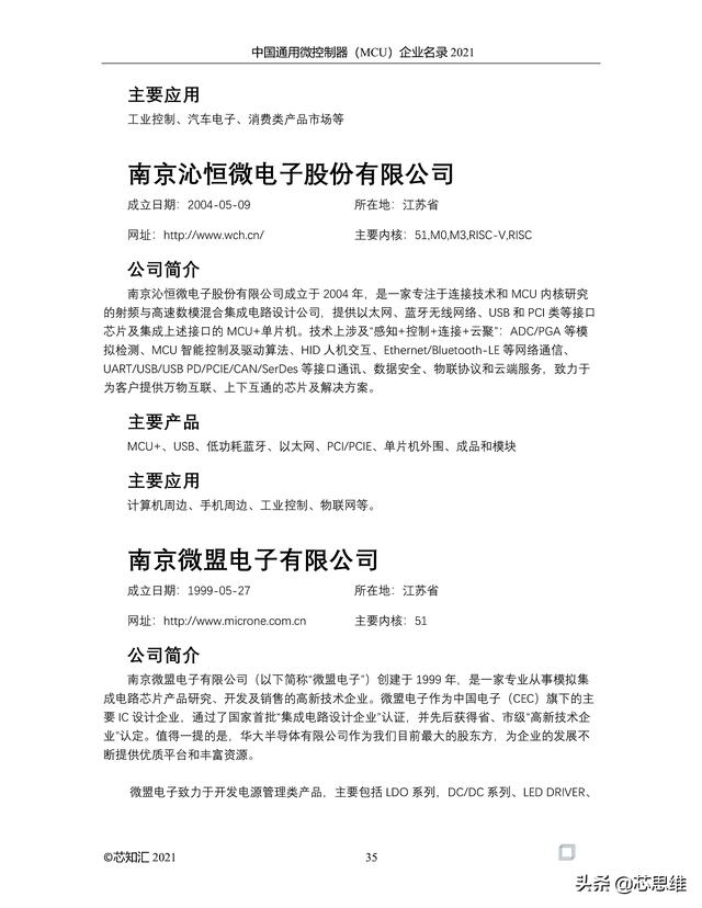 中国通用微控制器(MCU)企业名录 2021