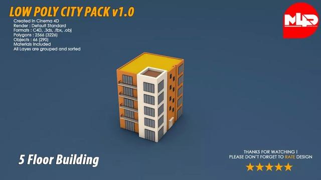 C4D模型盛宴，送C4D城市建筑模型素材，低多面体模型