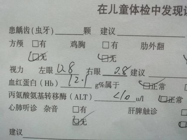 0—10岁儿童视力对照
