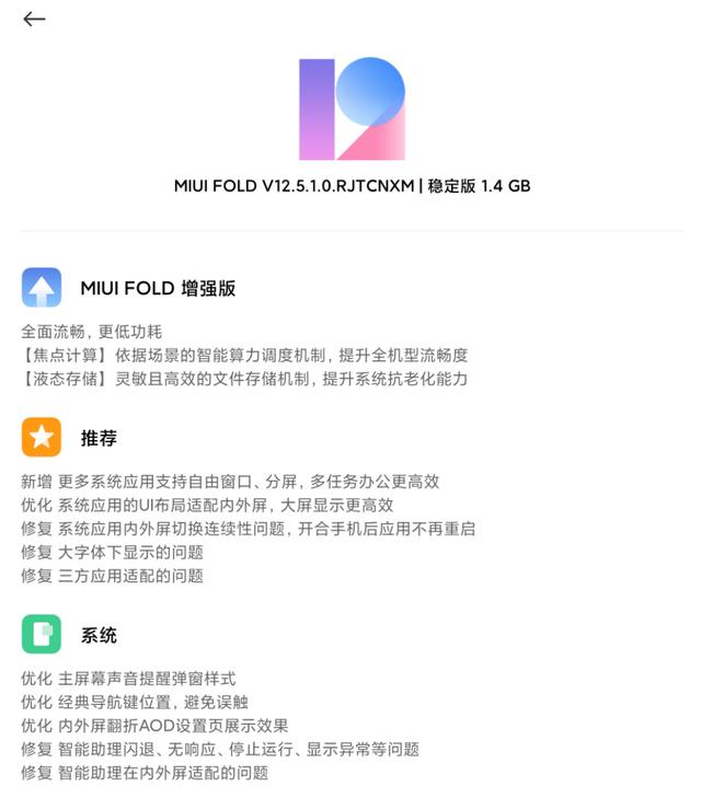 小米MIUI  FOLD12.5新版本达1.4GB，修复多个问题