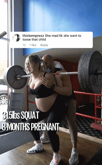 8个月身孕宝妈坚持健身，杠铃深蹲超140公斤，结果被网友们炮轰了 孕期健身 第2张