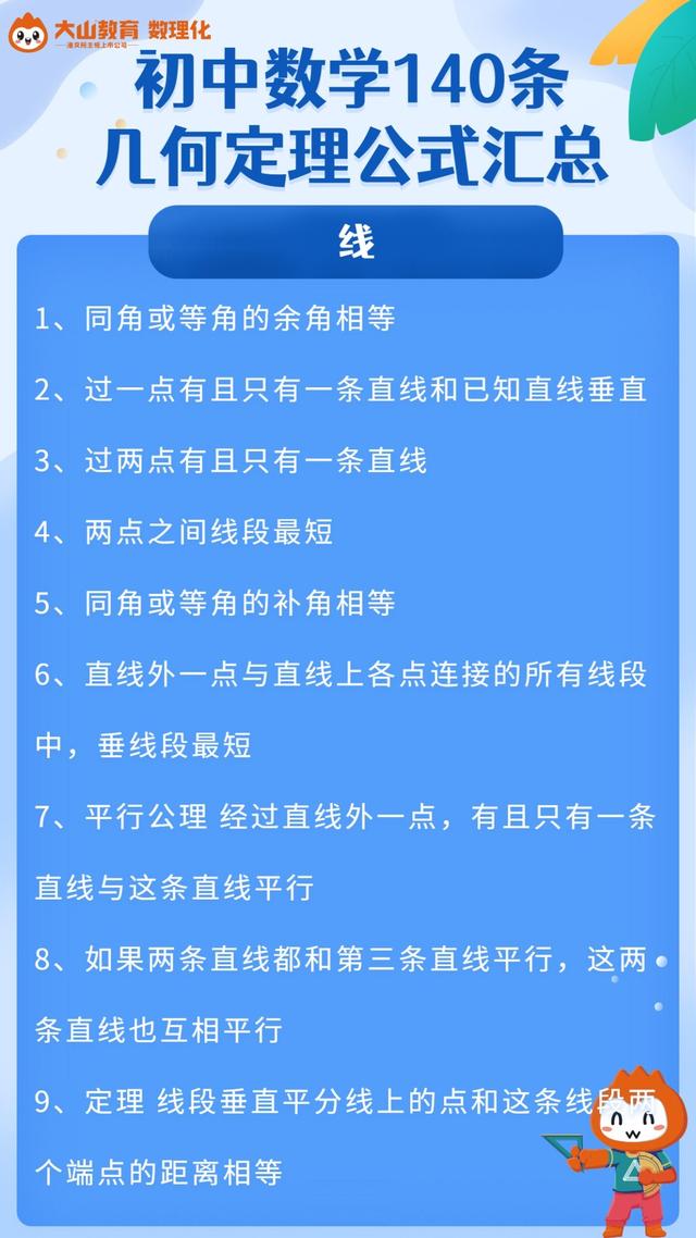 初中数学140条几何公式定理汇总 实用全面 高分必备 全网搜