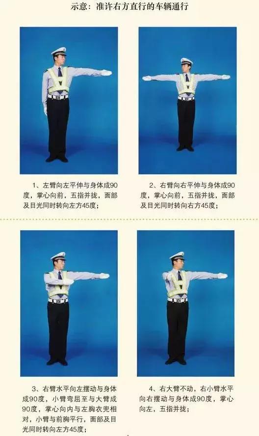 交警手势左转弯待转信号什么样子(交警左转弯手势信号)