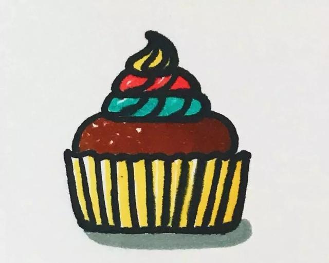画好线稿后上颜色蛋糕纸蛋糕身体接着画樱桃下面的奶油首先画上一颗
