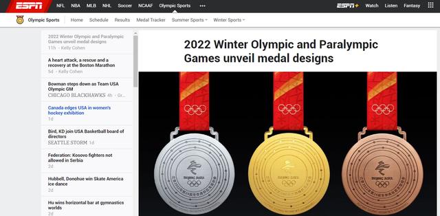 外媒评价北京奥运会奖牌