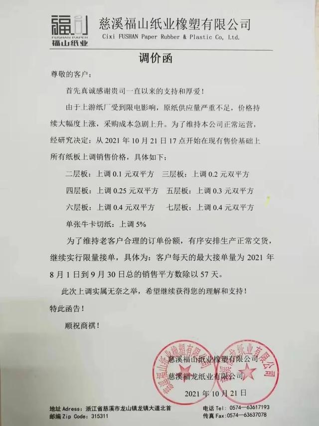 山鹰再发涨价函，第六轮涨价已经开始，下单前重新询价已成常态