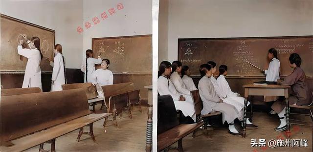 老照片：清朝时期的女子学校，学校里面全是女学生