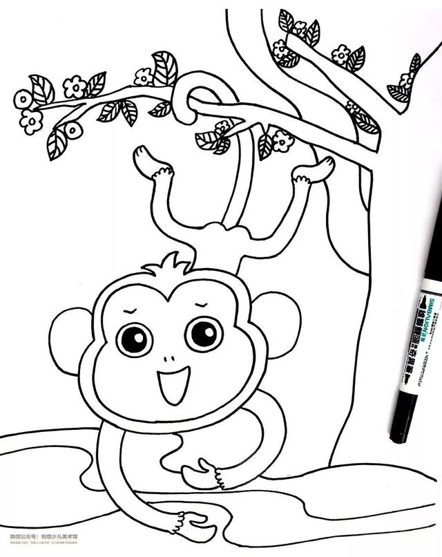 猴子怎么画简单又好看,小猴子在树上怎么画(画小猴
