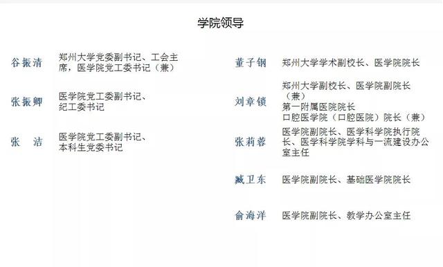 郑州大学医学院领导班子成员