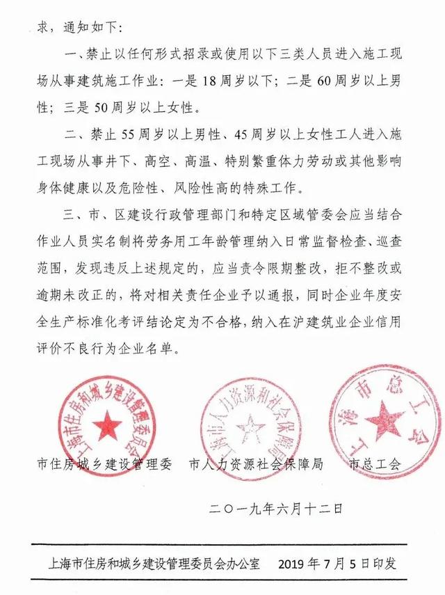 禁止60周岁以上人员进入施工现场从事施工作业！否则予以处罚