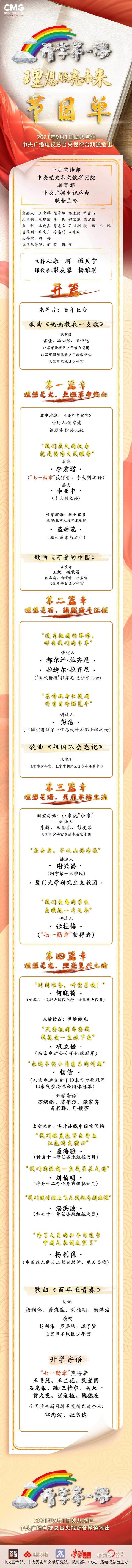 节目单来了 21 开学第一课 今晚8点开播 太阳信息网
