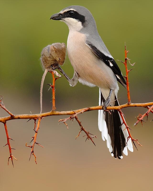 伯勞鳥圖片,把動物屍體掛在枝頭(小伯勞鳥)