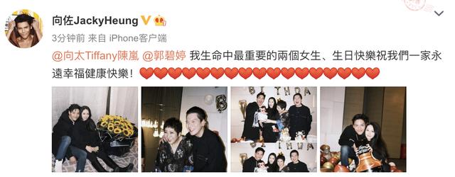向佐晒全家福为郭碧婷和向太庆生