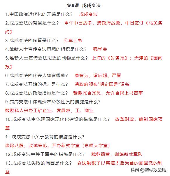 「考点梳理」八年上册历史问题式知识提纲，收藏好，期末复习用