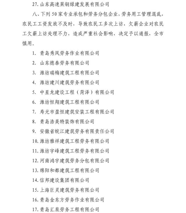 最新消息！山东一地关于2021年度全市住建领域农民工工资支付责任主体处理意见的通报