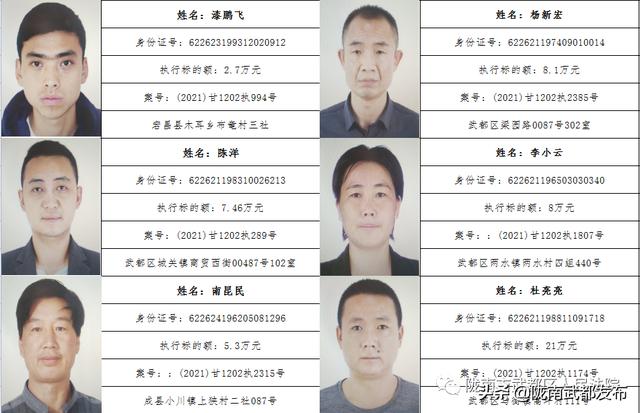 曝光! 武都区法院公布2022年第一批失信被执行人名单（172人）