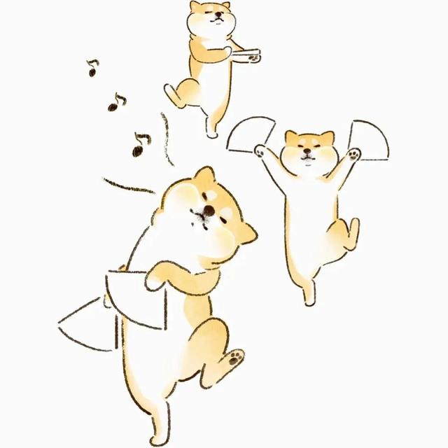 卡通柴犬跳舞的表情包图片