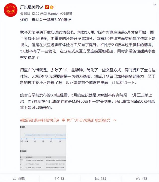 鸿蒙3.0内测时间曝光，MIUI13稳定版第三批支持机型公布